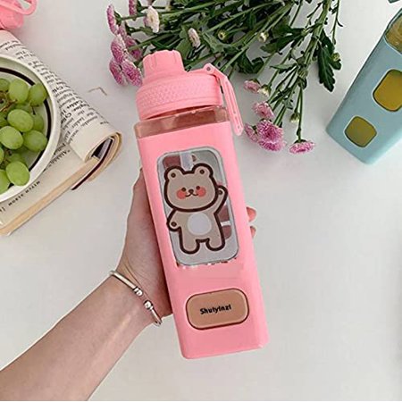 Kawaii Cute Bear Water Bottle with Straw and Sticker 700 ml23.6 oz Cute ...
