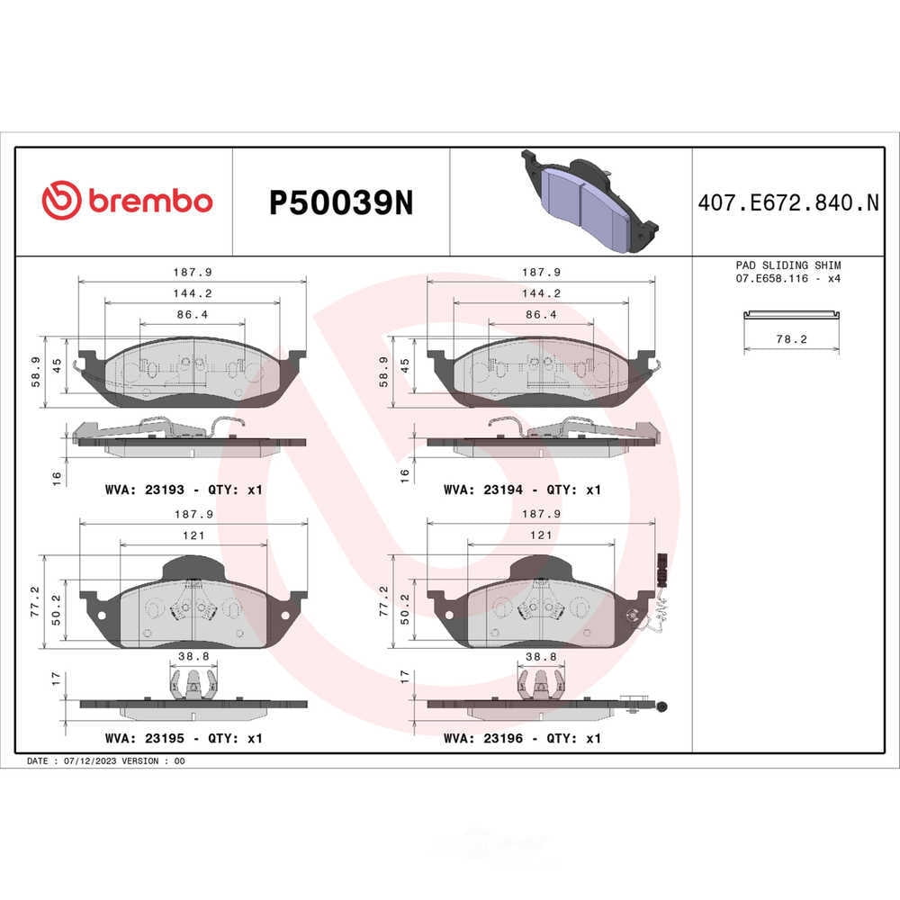 Brembo P50039N PRIME Ceramic Brake Pad Set