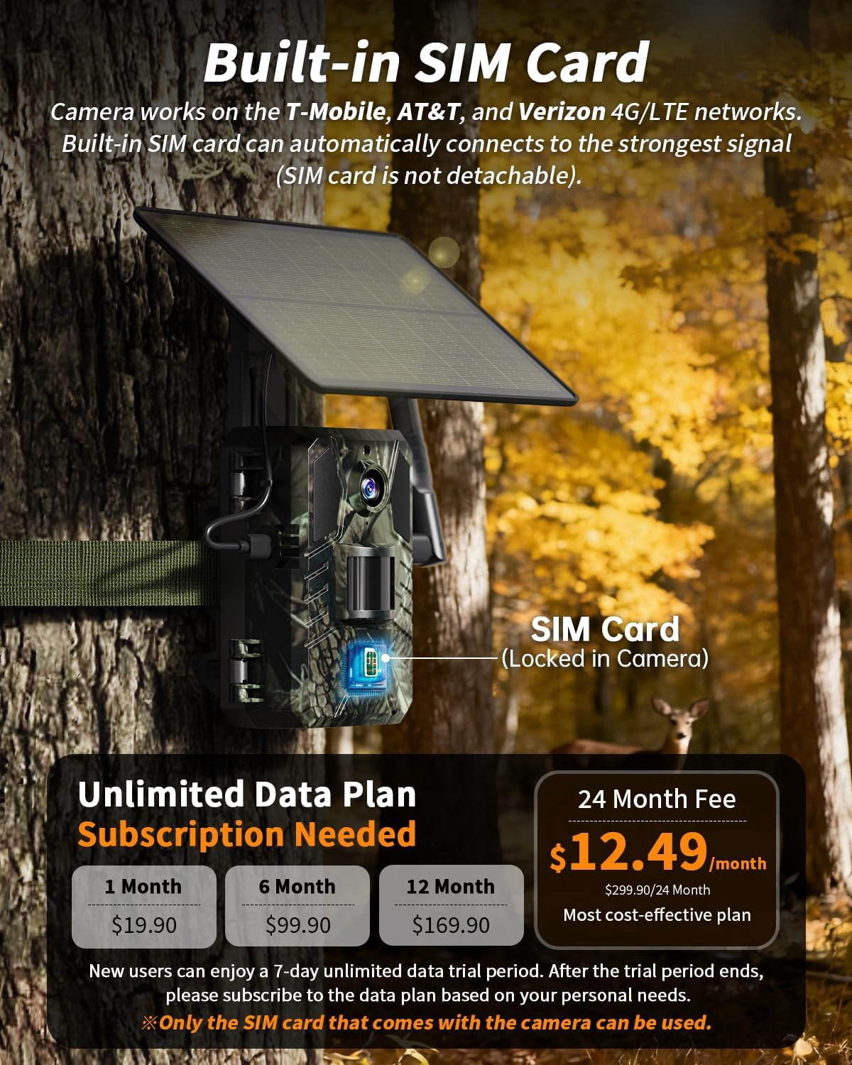 Loatos Trail Camera, Cellular Trail Camera with Built-in SIM Card 4G Unlimited Data Plan 2k HD Live Streaming Game Cameras with Night Vision Motion Activated Waterproof IP66 4W Solar Panel Trail Cam