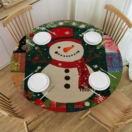 

Sheronv Snowman Christmas Round Stain-Resistant Tablecloth 100% Polyester Waterproof Fabric Ideal for Indoor Outdoor Restaurants Weddings Parties - Various Sizes 31 -35