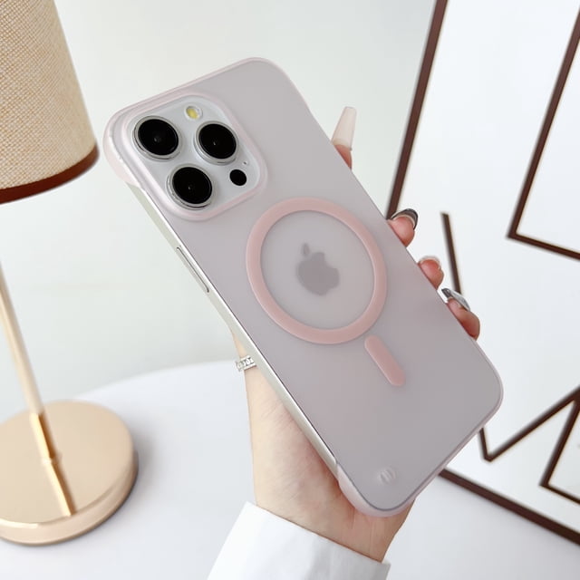 Magnetic Matte Translucent Frameless Phone Case For iPhone 16 15 14 13 12 11 Pro Max Plus For Magsafe Bumper Hard Back Cover Pink For iPhone 14