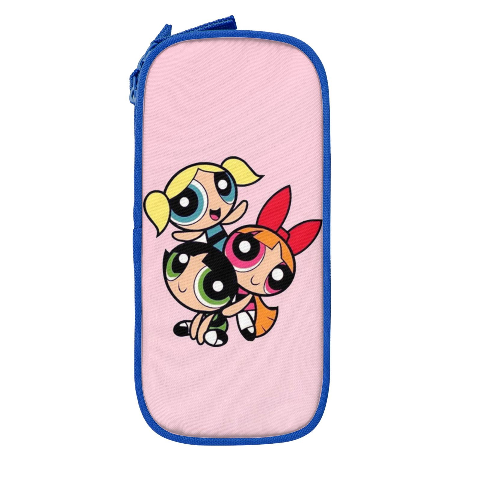The Powerpuff Gi-rls Pencil Case Large Capacity Pencil Pouch Pen Bag Office Stationery Organizer Travel Makeup Bag Blue