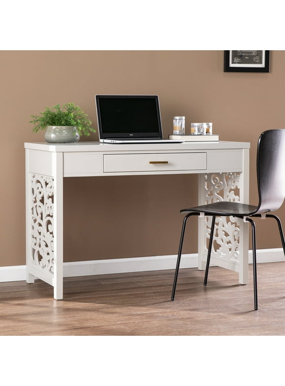 SEI Furniture Ivybridge Engineered Wood Desk with Storage in Light Gray