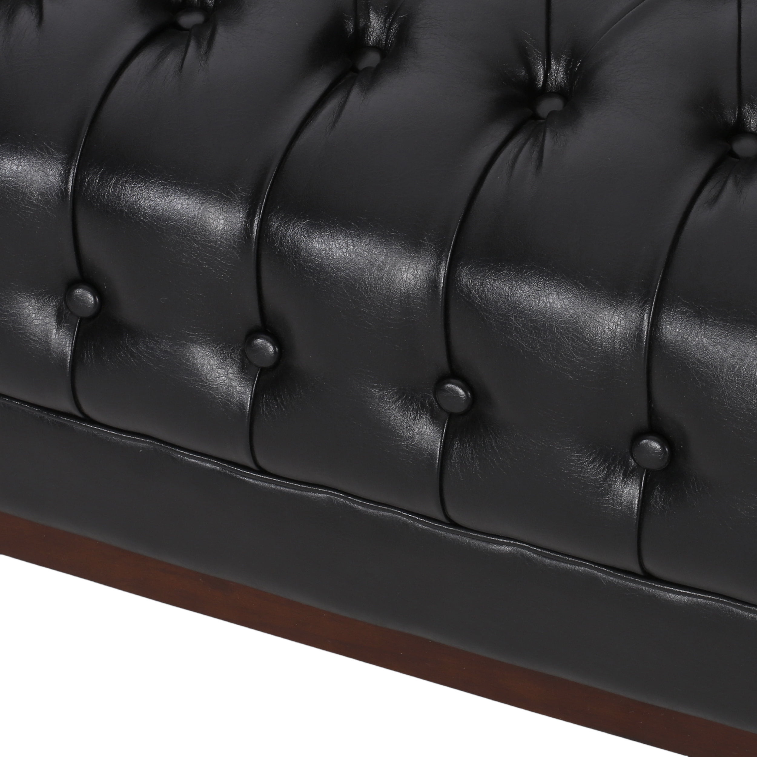 Noble House Tamarisk Sofa, Midnight Black and Espresso Faux Leather