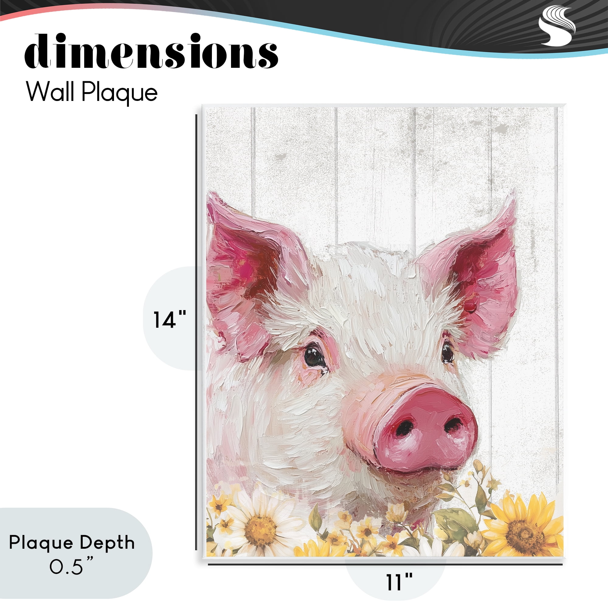 Stupell Industries Pig and Sunflowers Wall Plaque Art, design by Christine Simpson Art