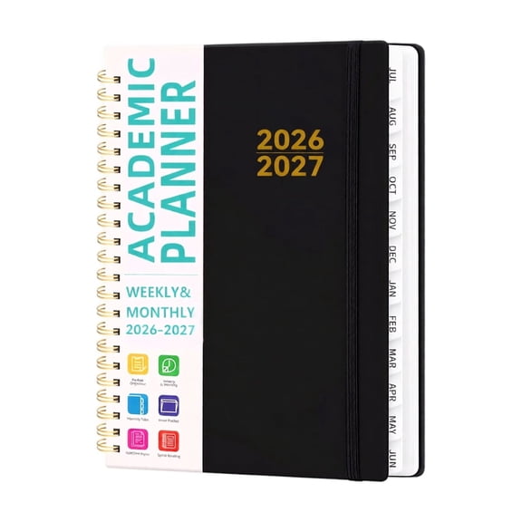 2026-2027 Planner Weekly and Monthly Academic Planner Weekly Monthly Spiral Bound Work Planner Organizer Notebook for School and Office A5 Black Hardcover Journal Planner