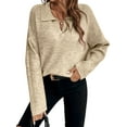 thumbnail image 2 of Women'S Fall Lapel Collar V Neck Long Sleeve Knit Comfy Loose Casual Pullover Sweater Jumper Top Khaki S, 2 of 8