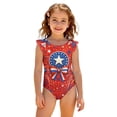 thumbnail image 4 of Swimsuit for Kids Girls Size 10-12 One Piece Swimsuit Summer 1776 American Flag Stars Striped Swimsuits Swimming Flutter Sleeve Beach Vacation Happy Festival Girls Bathing Suit Vermilion 7-8 Years, 4 of 7