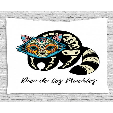 Dia De Los Muertos Tapestry Sugar Skull Raccoon In Mexican Style For Holiday Folklore And Culture Wall Hanging For Bedroom Living Room Dorm Decor