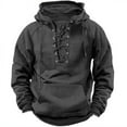 thumbnail image 2 of ZCFZJW Western Hoodie Tops for Men Trendy Casual Long Sleeve Cross Bandage Hooded Sweatshirts Athletic Drawstring Pullover Tops with Pockets Gray XXL, 2 of 3