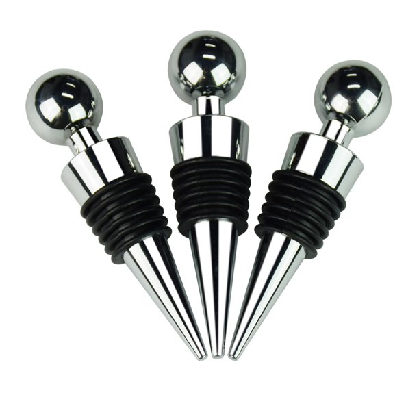 GLiving 3Pcs Zinc Alloy Ball Design Wine Stopper Sets, Decorative Wine