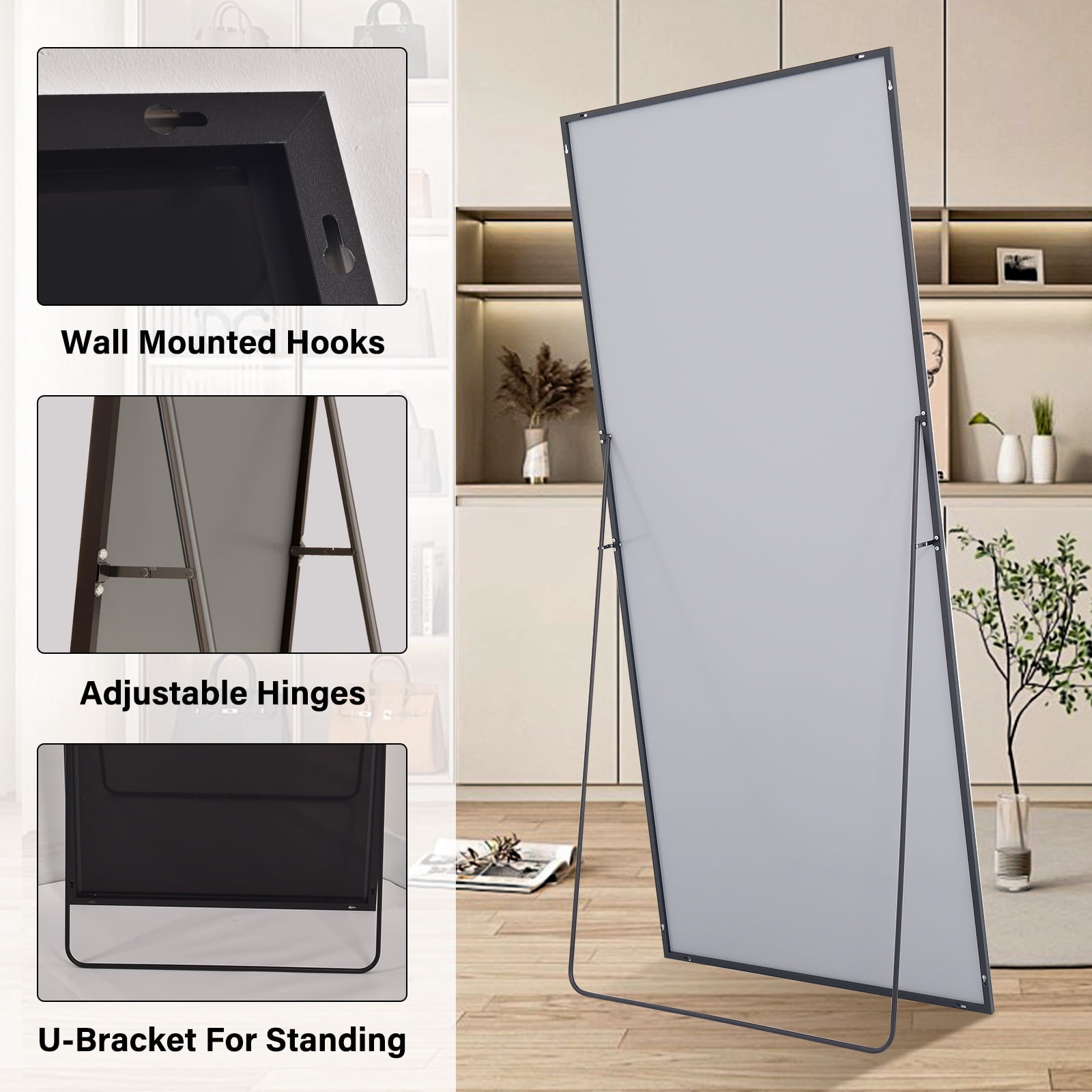 Cenovo 71" x 30.1" Full Length Mirror with Stand, Wall-Mounted Full Body Mirror,Black