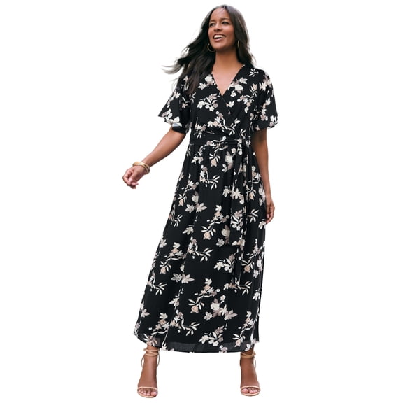 Roaman's Women's Plus Size Georgette Faux Wrap Maxi Dress