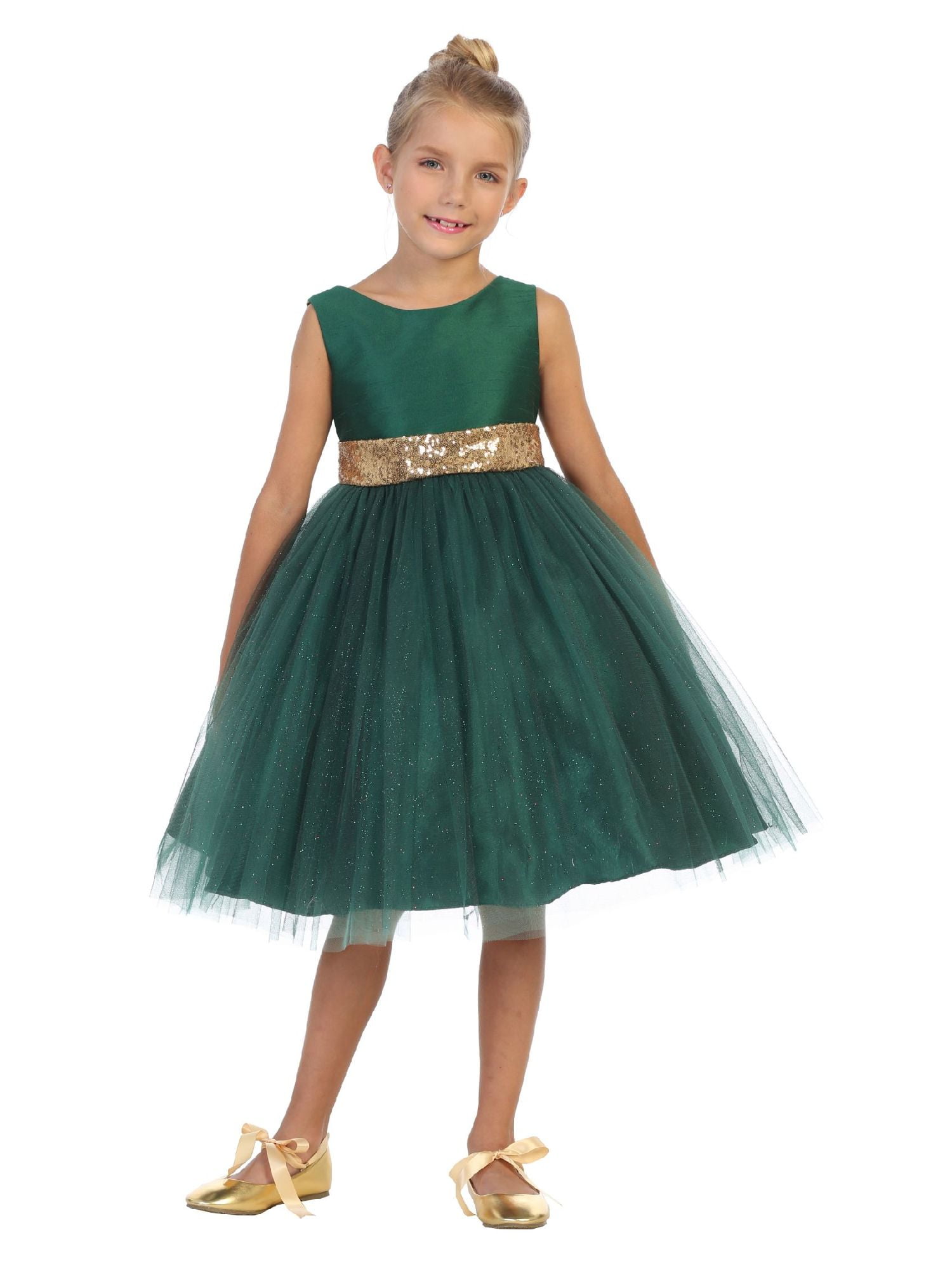 Kids Dream Little Girls Hunter Green Sequin Glitter Tulle Christmas