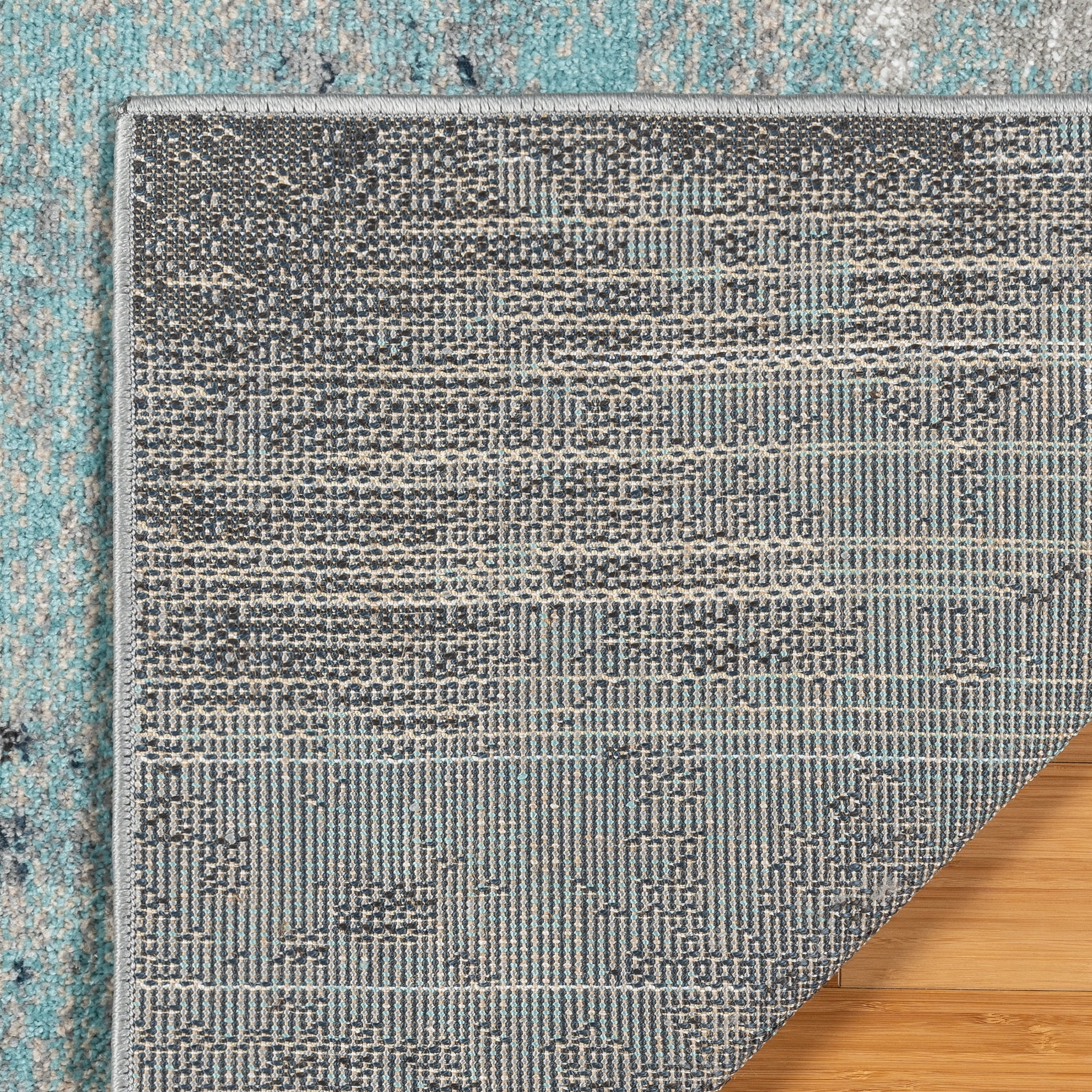 Gertmenian Alor Satori Modern Abstract Aqua/Navy Blue/Gold/Ivory Polypropylene Indoor Area Rug, 5x7
