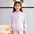 thumbnail image 2 of AHTJRT Girls Crewneck Sweaters Love Heart and Bowknot Printed Tops Fashion Lightweight Comfy Soft Long Sleeve Warm Tops Purple 3-4 Years, 2 of 6