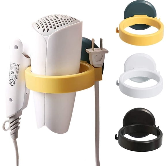 1-Pack Wall-Mounted Hair Dryer Holder Rack, Self-Adhesive Bathroom Organizer Stand with Suction Support, Space-Saving Blow Dryer Storage Yellow TIKA