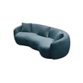 thumbnail image 3 of Mid Century Modern Curved Sofa, 3-Seat Boucle Couch for Living Room, Upholstered Couch with 3 Throw Pillows and Backrest, Accent Sofa Couch for Bedroom, Office, Apartment, Blue, 3 of 7