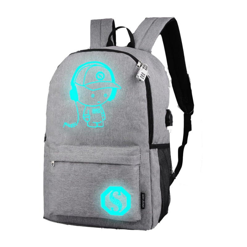 Black School Bags,Anime Luminous Backpack USB chargeing Port Laptop Bag Handbag Canvas Shoulder Daypack for Cool Girls Boys Teens Outdoor Backpack