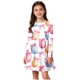 thumbnail image 1 of Vestido de manga larga con cuello redondo para niñas, vestido elástico de manga larga, corte A, estilo patinador con volantes, vestido de recital escolar, vestido de manga larga con cuello redondo par, 1 of 6