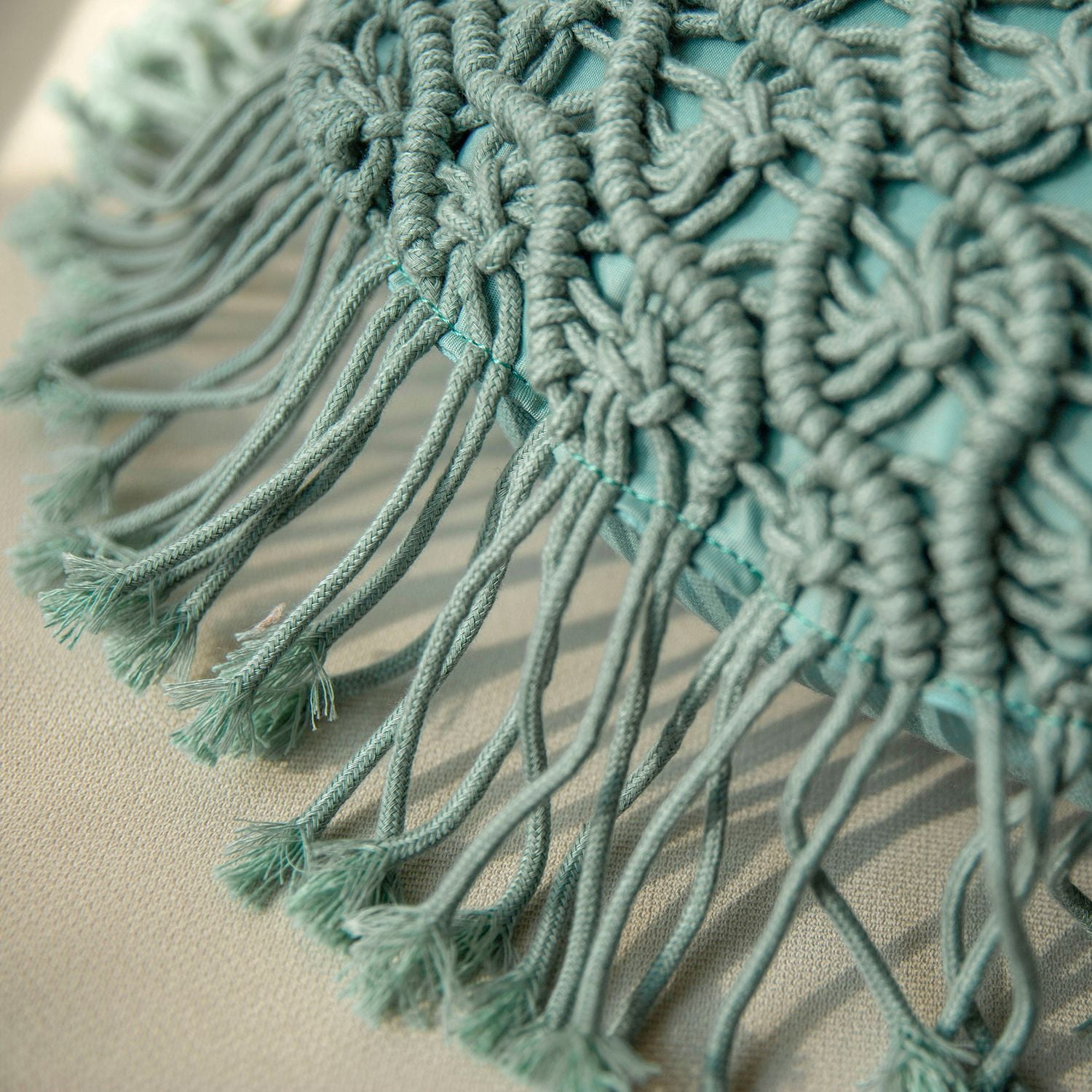 Phantoscope 100% Cotton Handmade Crochet Woven Decorative Throw Pillow, 18 x 18 in Square Cushion with Tassels, Boho Style, Turquoise, 1 Pack
