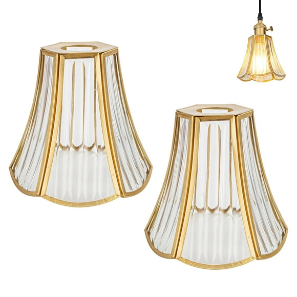 FSLiving 5.1" Water Ripple Filigree Designed Glass Lamp Shade Replacement, Flower Bell Art Cover, DIY Torchiere Shade Decorative for Ceiling Pendant Light Table Lamp Swag Lamp Wall Sconce 2-Packs
