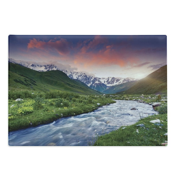 East Cutting Board, Colorful Overcast Sky Skirts Mt. Shkhara Svaneti Georgia Caucasus Mountains, Decorative Tempered Glass Cutting and Serving Board, Large Size, Fern Green Pale Blue, by Ambesonne