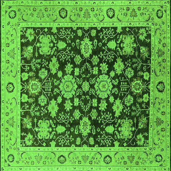 Ahgly Company Indoor Square Oriental Green Traditional Area Rugs, 6' Square