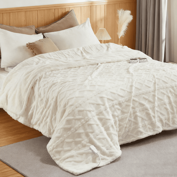 JoanKaren 100"X90" Electric Heated Blanket King Size,Dual Control Fast Heating Blanket with 10 Heating Level & 1-10 Hour Auto Off,White