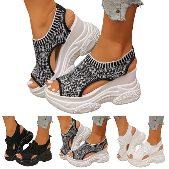 Dakaela Women's Platform Walking Sandals Comfortable Memory Foam Open Toe Wedge Sneakers Breathable Hollow out Summer Casual Sport Shoes Size 6-10