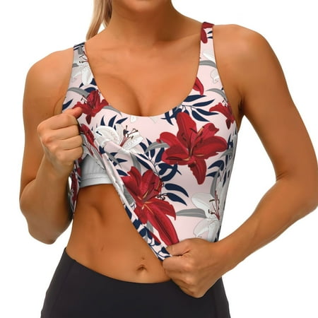 Goofa Lilies Flowers Printed Sports Bras for Women  High Impact Running Bra Workout Crop Tank Tops Longline Sports Bra Push up-