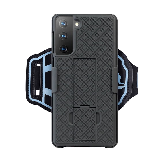 Dteck Galaxy S21  5G Case, Full body Protection Hard Shockproof Combo Shell Case Front Cover with Built-in Kickstand   Wristband for Samsung Galaxy S21  / S21 Plus 6.7 inch, Black