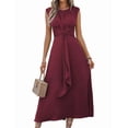 thumbnail image 3 of Robe Midi T-Shirt Sans Manches Décontractée d'Été pour Femmes, Coupe Ajustée, Taille à Nouer, Débardeur, Longues Robes Brun-Rouge P, 3 of 10