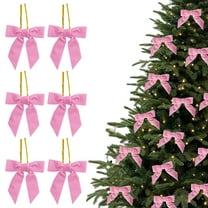Christmas Tree Decorations Indoor, 6pcs/8cm Velvet Christmas Bows for Christmas Decorations Indoor Wreath Gift Wrap Crafts Wedding Party Bows for Home DecorationChristmas Ornaments Bows Pink