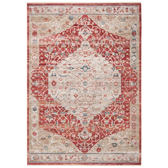 SAFAVIEH Kenitra Jermaine Floral Bordered Polyester Area Rug, Red/Beige, 4' x 6'
