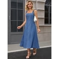 thumbnail image 2 of DARING DIVA Women's Sleeveless Denim Square Neck Swing A Line Midi Dresses S Midi Blue, 2 of 7