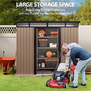 Lofka 8x6 FT Outdoor Storage Shed with Lockable Sliding Doors & Sloping Roof Metal Garden Tool Shed for Backyard, Light Brown