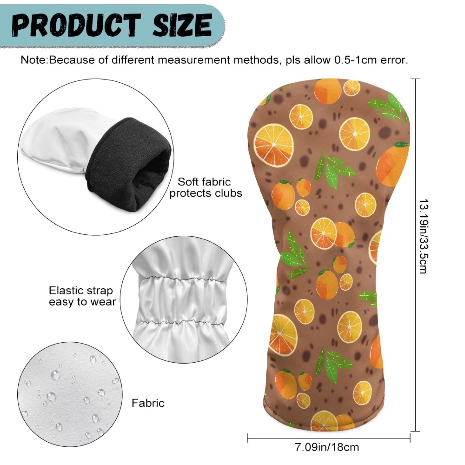 Uorisanigo Golf Club Head Cover for Driver, Fairway Hybrid Woods Cute Orange Golf Club Cover with Soft Lining for Extra Clubs Protection Fits Men and Women, 3pcs Set