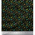 thumbnail image 1 of Soimoi Black Japan Crepe Satin Fabric Leaves Clip Art Printed Fabric 1 Yard 42 Inch Wide, 1 of 3
