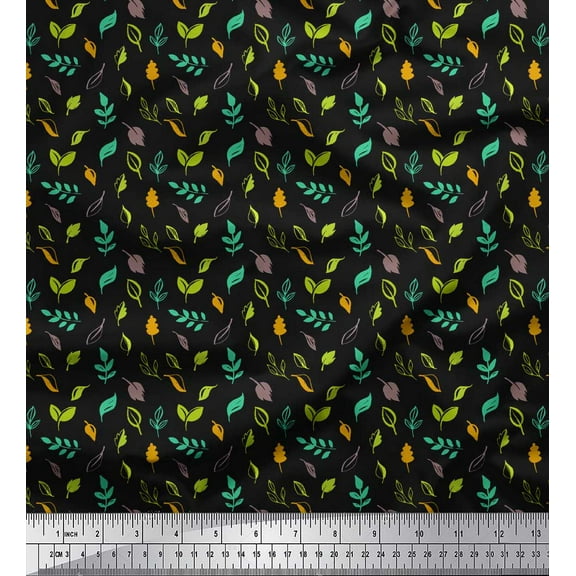 Soimoi Black Cotton Voile Fabric Leaves Clip Art Print Fabric by the Yard 42 Inch Wide
