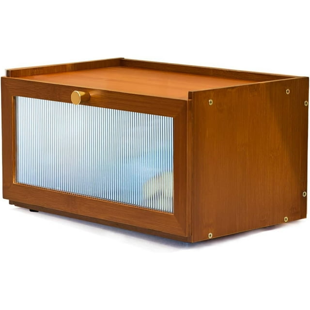 ETMI Bamboo Bread Box for Kitchen Countertop-Large Farmhouse Brown Bread Box with Window Bread Holder