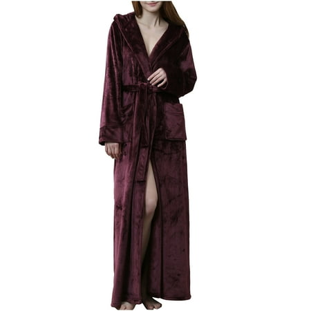 

YWDJ Pajamas for Women Women Winter Warm Nightgown Couple Bathrobe Men And Women Autumn And Winter Nightgown Wine XL