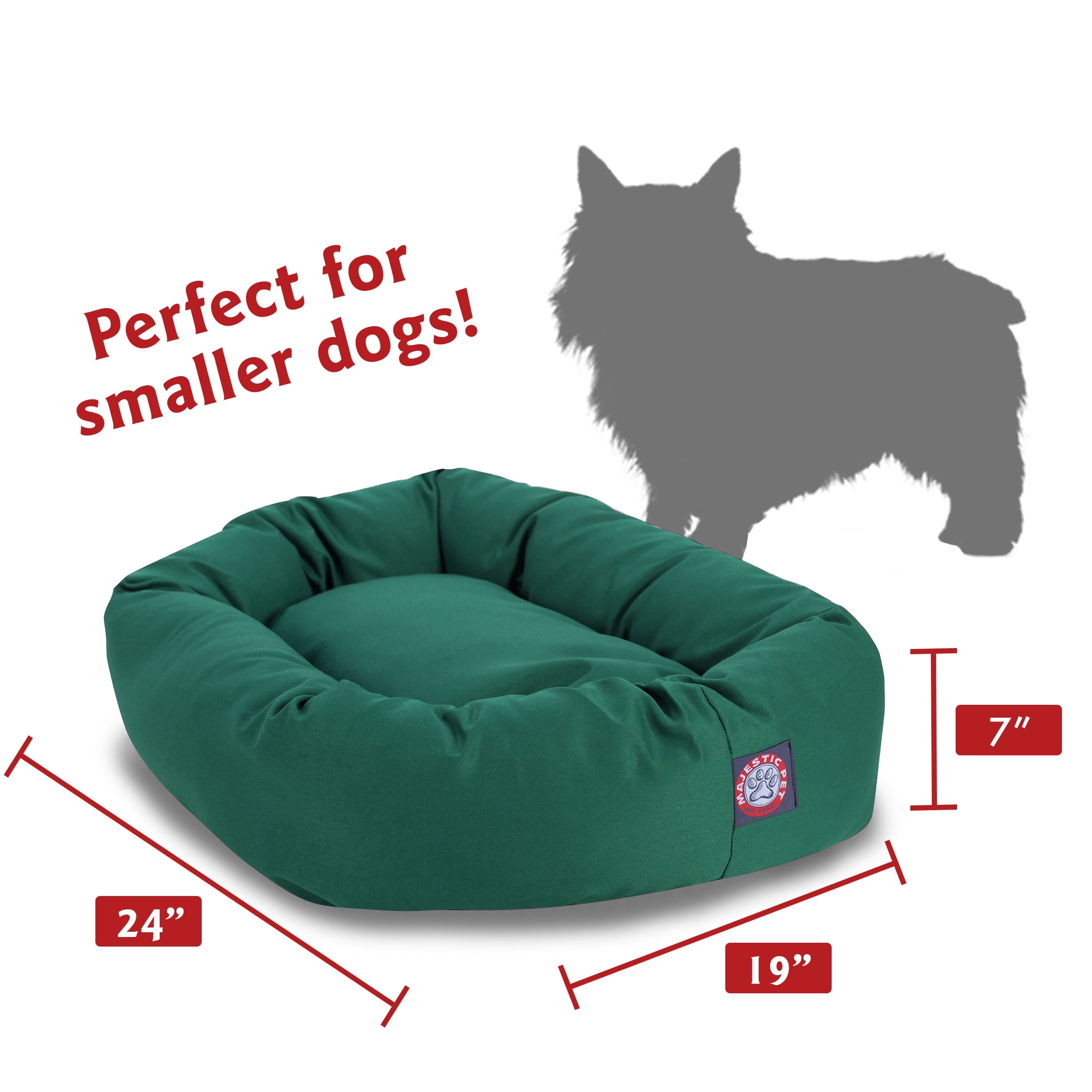 Majestic Pet Solid Poly/Cotton Bagel Dog Bed Machine Washable Green Small 24" x 19" x 7"