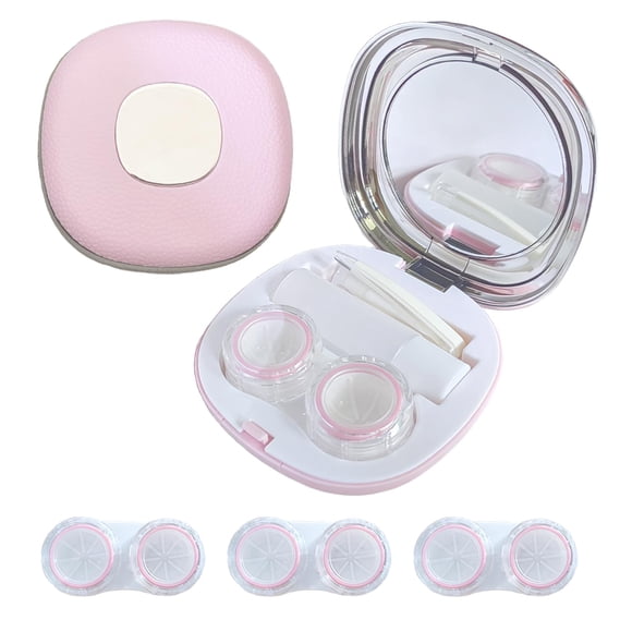 Kit de estuches para lentes de contacto Erewa con espejo y 3 estuches adicionales, color rosa