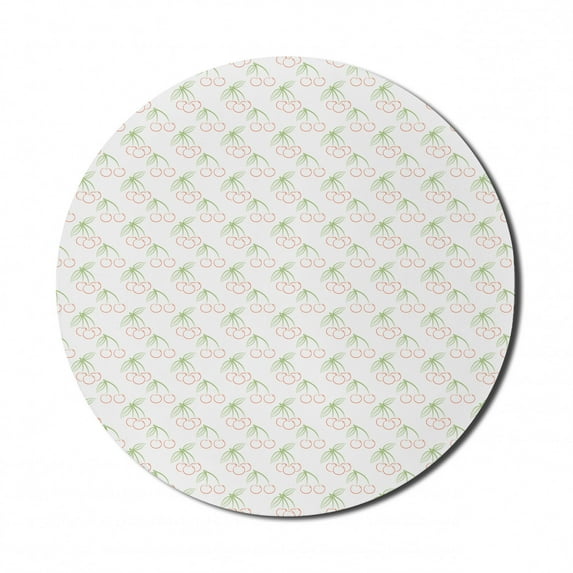 Summer Mouse Pad for Computers, Juicy Fruits Ripe Cherry Branches Eating Healthy Delicious Organic, Round Non-Slip Thick Rubber Modern Mousepad, 8" Round, Fern Green Coral and White, by Ambesonne