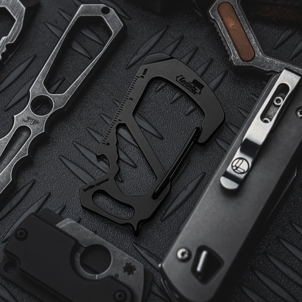 Key Unity 7-in-1 Stainless Steel Carabiner Clip, EDC Multitool with Ruler, Bottle Opener, Wrench, Key Clip, Pry bar, Phillips Screwdriver and Slotted Screwdriver, Black