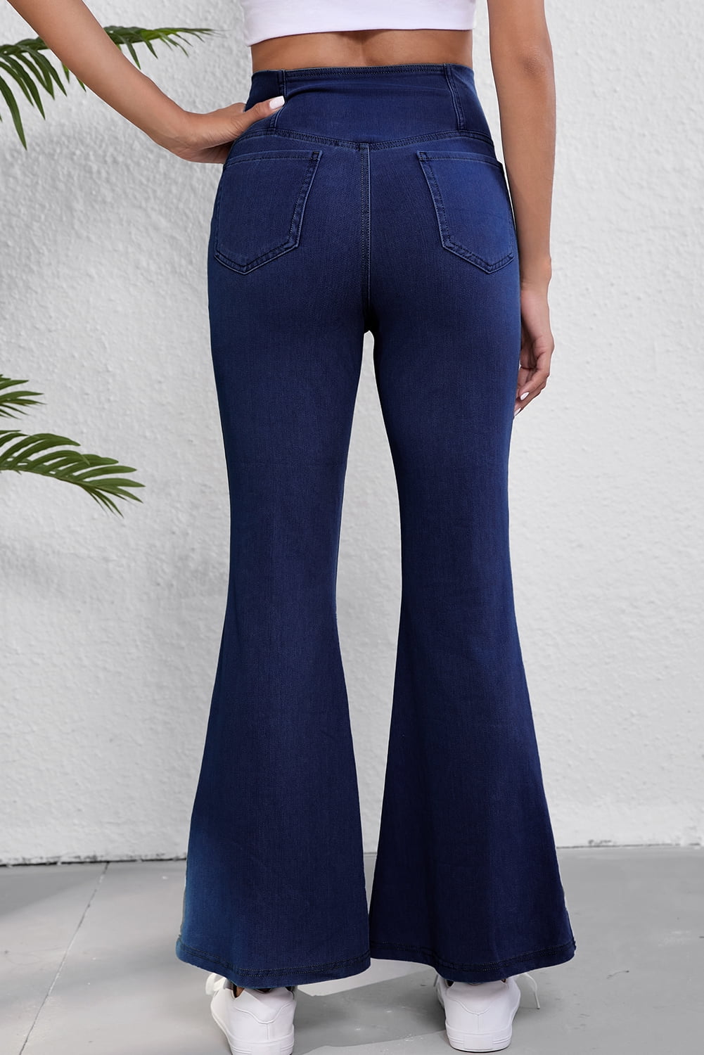 Women's Dusk Blue High Waist Flare Jeans with Crossed Waist