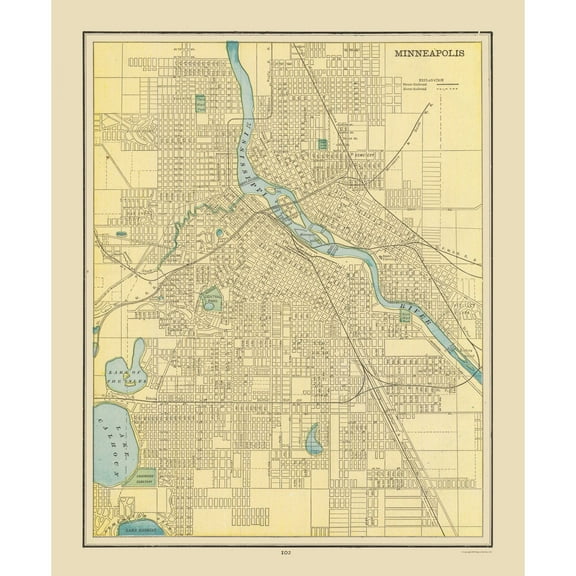 Historic City Map - Minneapolis Minnesota - Cram 1892 - Vintage Wall Art
