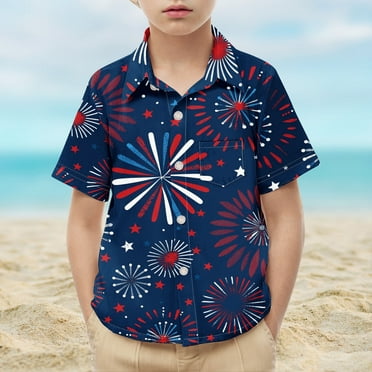 MKOSPLRT Kids 4th of July Shirts American Flag Button Down Shirts Short Sleeve Lapel Collar Summer Tees Casual Holiday Tee Shirts 2-15Y