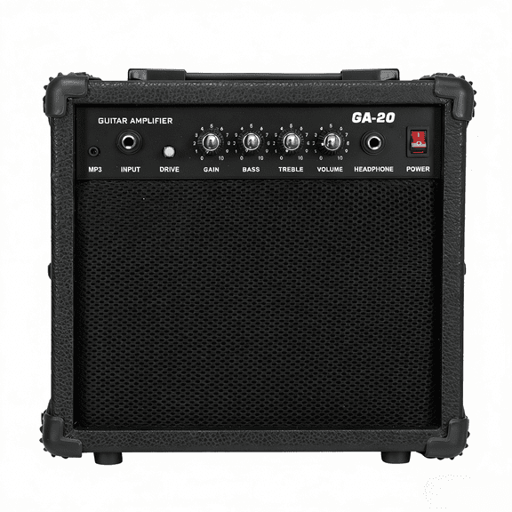 20W Electric Guitar Amplifier for Beginners, 6.5" Speaker, 8Ω, with Volume/Treble/Bass/Middle Controls, 1/4" Input & Headphone Jack, 1/8" Aux Input, Black